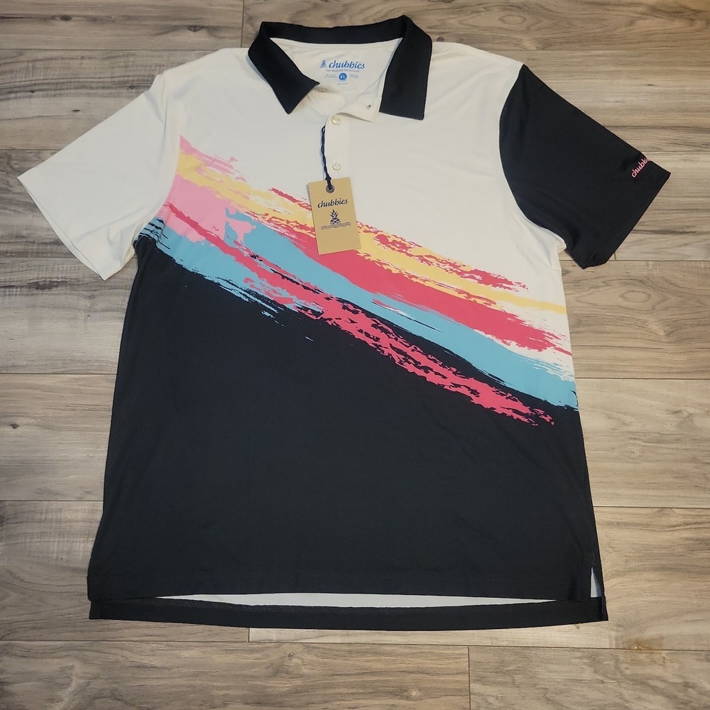 Chubbies The Tennis Champ Performance Polo Shirt Mens XL Muilticolor NEW